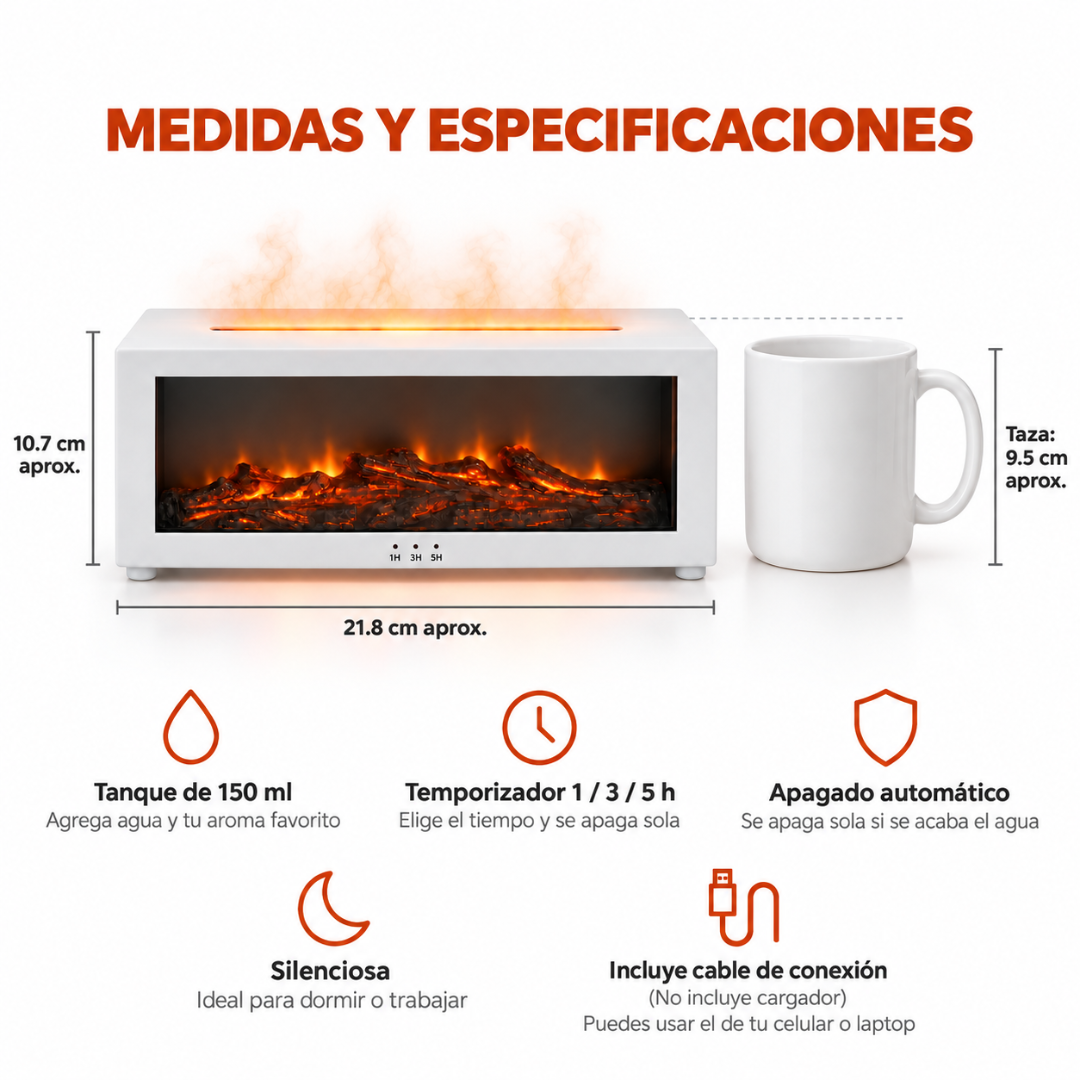 Humidificador con llama 3D sin fuego real